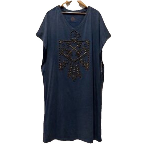 New Double D Ranch Top Thunderbird Long Studded Western Boho Side Slit Tunic S M - Picture 2 of 8